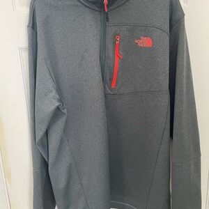 The North Face Men's Gray and Red Zip-Up Sweater